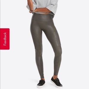 Spanx- faux leather moto legging- gun metal
